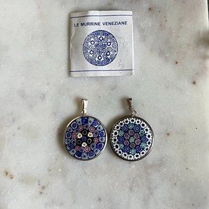 Italian Murano Millefiori 925 Sterling Silver Pendants Floral Glass Art